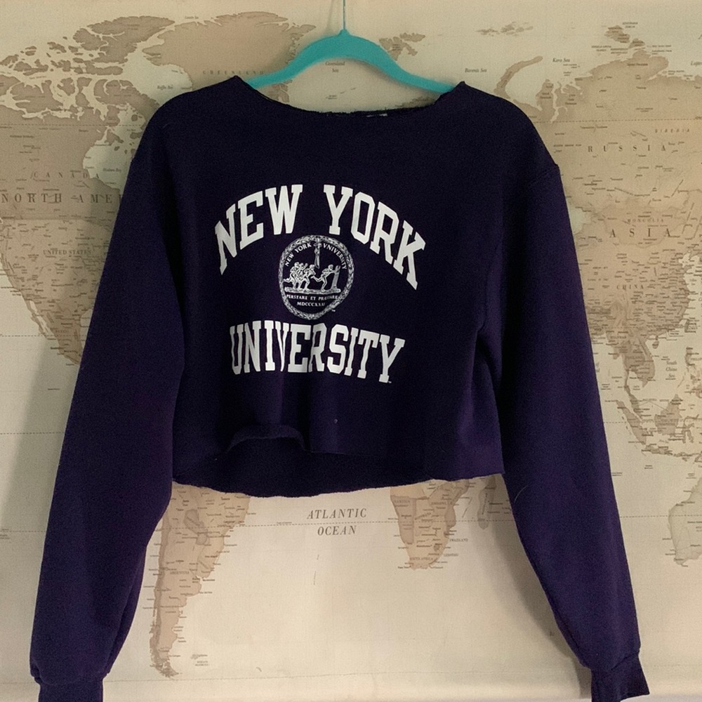 Cropped NYU Purple Champion Sweatshirt